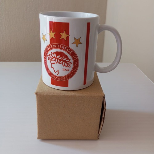 Olympiacos Team Mug with 4 Stars new, ceramic, red and white
