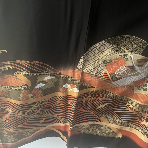 Japanese kimono silk and cotton with phoenix pattern, 180cm