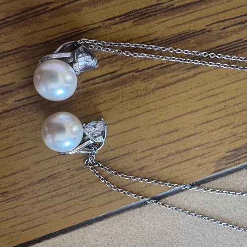 Silver 925 necklaces with pearl and zirconia, new, set of 2, 45 cm