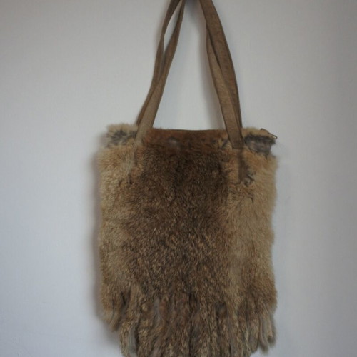 Fur shoulder bag used, beige