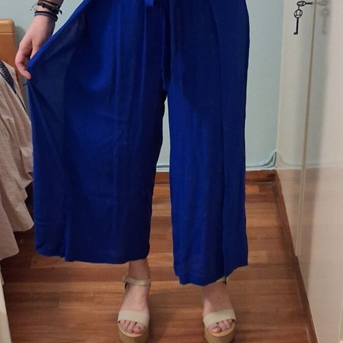 High-waisted palazzo pants with elastic and belt like new, blue