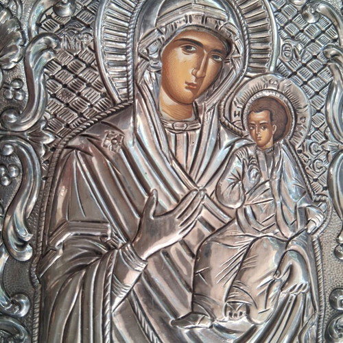 Silver icon of Panagia 950, like new, 16×13.5cm