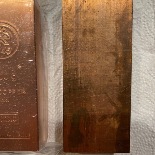 Collectible copper bars 999.9 like new, 2 x 1 kg, made in Germany