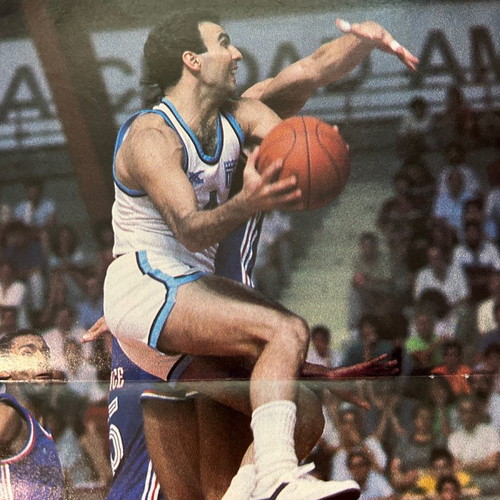 Rare Nikos Galis poster with Greece national team jersey from French magazine