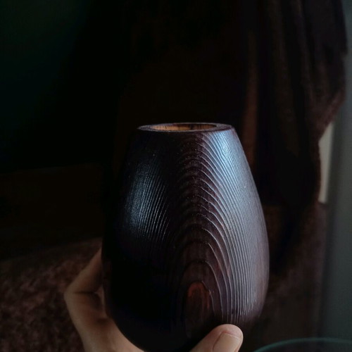 Turned cedar wood candle holder new