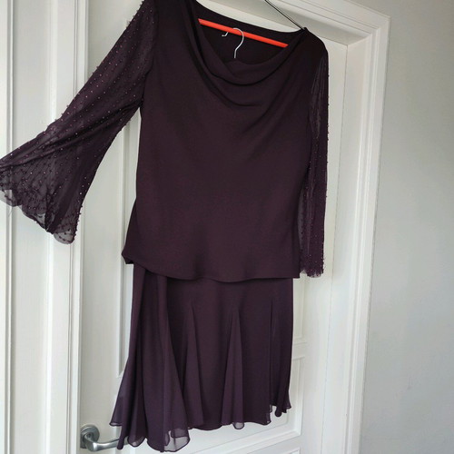Two-piece set like new, purple with draped blouse and airy skirt