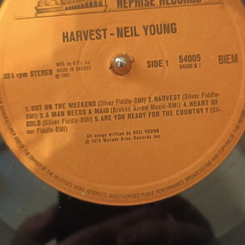 Neil Young Harvest LP vinyl used Greek pressing 1981