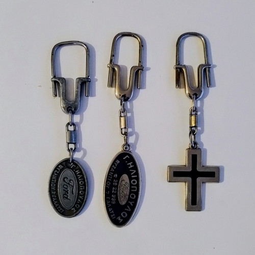 3 Vintage Metal Keychains Ford Galatsi & Cross Blessing