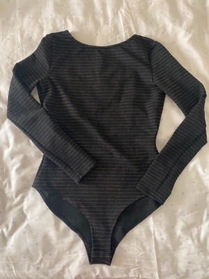 Mango long sleeve leotard like new, black with orange stripes, size S