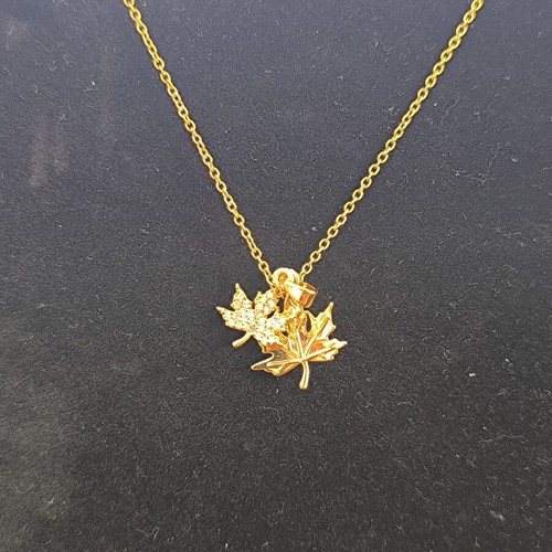 Necklace with Maple Leaves and Strass Gold-Tone Women's Jewelry new