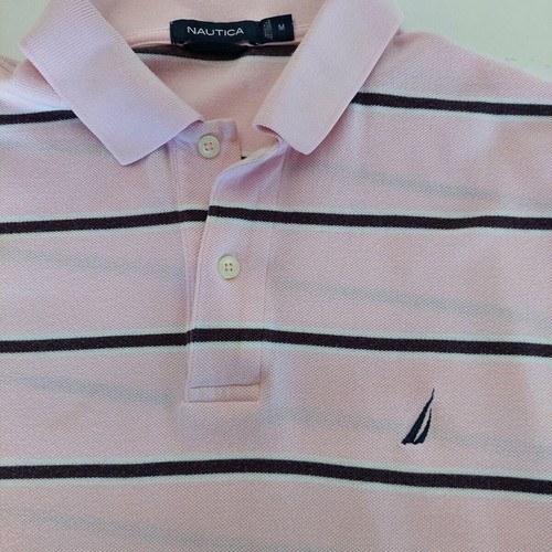 Nautica men's polo pique shirt medium pink brown like new