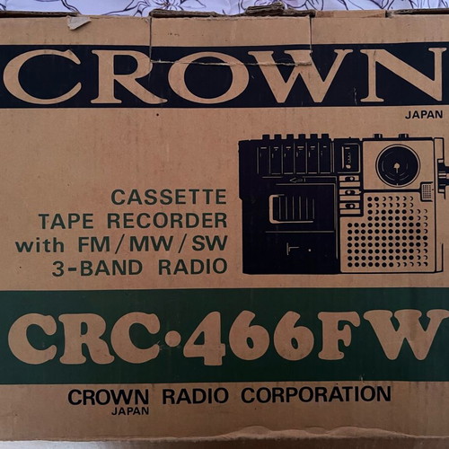 Vintage Crown CRC-466FW portable cassette player used with 3-band radio