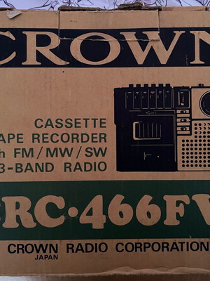 Vintage Crown CRC-466FW portable cassette player used with 3-band radio