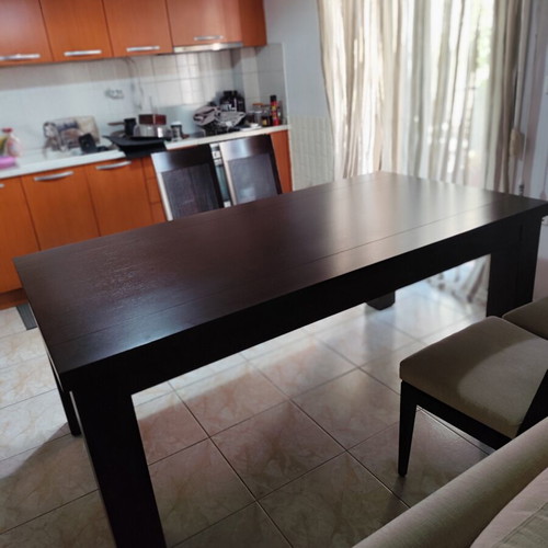 Dining set 100x190 with six chairs wenge solid wood modern design and extension wood like new