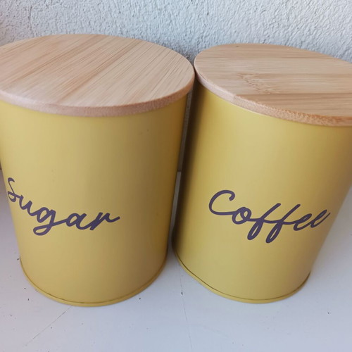 Vicko metal kitchen containers set of 2 with wooden lids, sugar and coffee