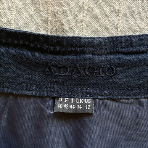 Adagio Vintage Navy Blue Linen A-Line Midi Skirt Lined Pockets L