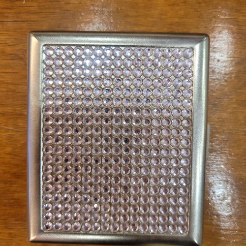 Metal cigarette case with pink rhinestones for regular size cigarettes new