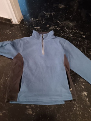 Men's fleece sweatshirt sea blue L used with worn zippers