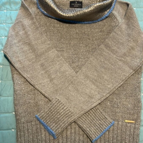 Trussardi sweater with unique inner collar, new, gray and silver