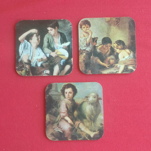 Vintage coasters with Bartolomé Esteban Murillo artworks, set of 3