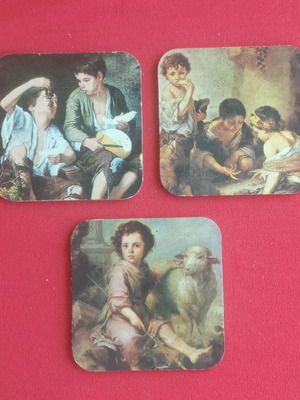Vintage coasters with Bartolomé Esteban Murillo artworks, set of 3