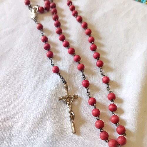 Rosary used with red wooden beads