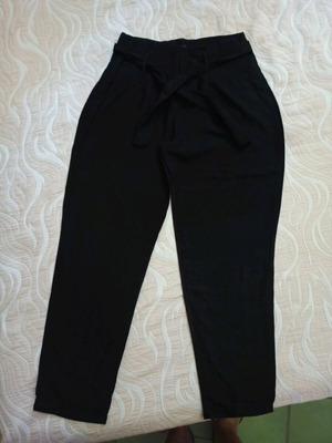 Women's pants black high-waisted with belt new, size M