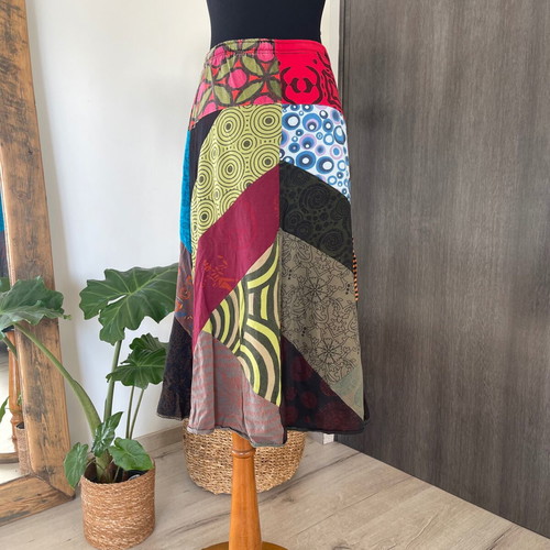 Maxi Patchwork Skirt used, ethnic boho colorful