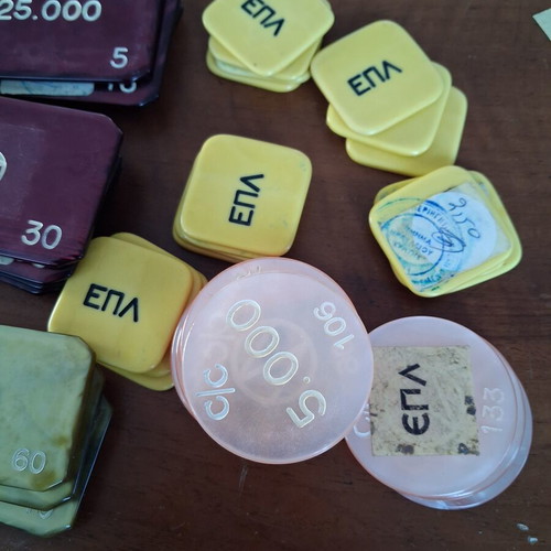 Poker chips used, 50 pieces in drachmas