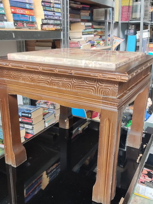 Small Wooden Square Coffee Table with Marble Base like new