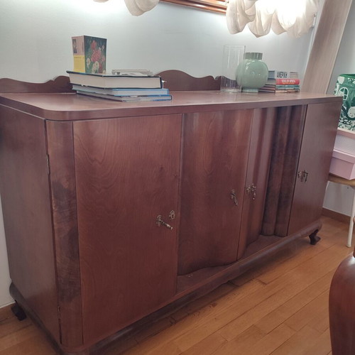 Solid Walnut Buffet Table, Fully Refurbished, Vintage 1950–1970