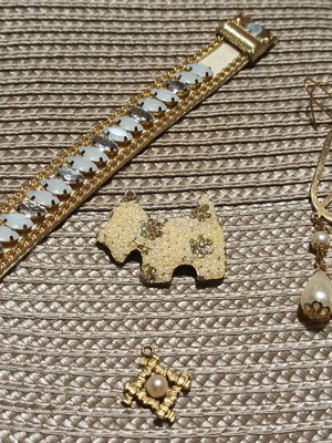 Jewelry set new with earrings, bracelet, brooch and pearl pendant