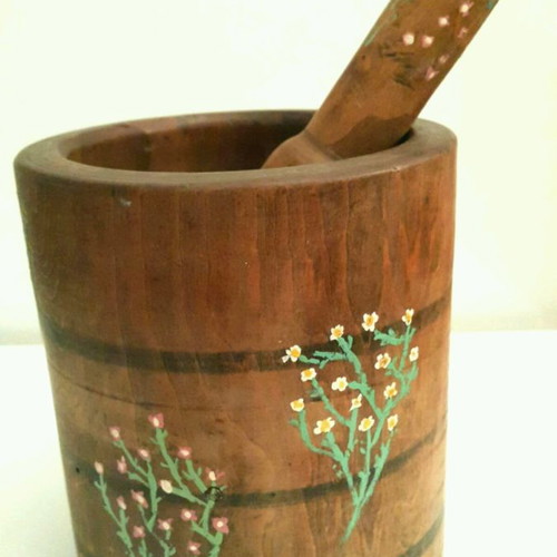 Wooden vintage mortar used in excellent condition