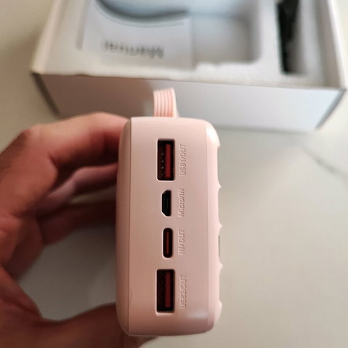 Powerbank 20000mAh pink with built-in cables for Android and iPhone