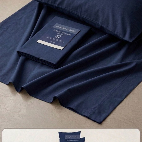 Premium bed sheet set 100% cotton, navy blue and grey