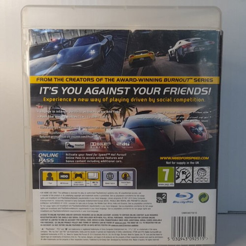 Need for Speed Hot Pursuit PS3 game, Greek edition, complete with manual