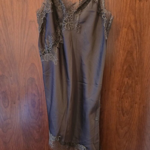 Lingering satin dress with train, brown, size M