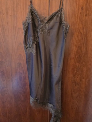Lingering satin dress with train, brown, size M
