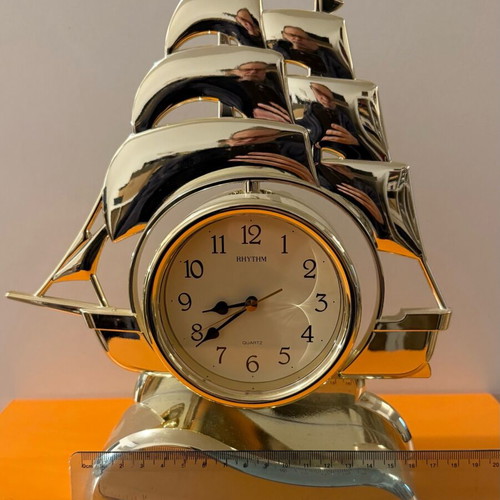 Decorative ship clock used, gold plastic