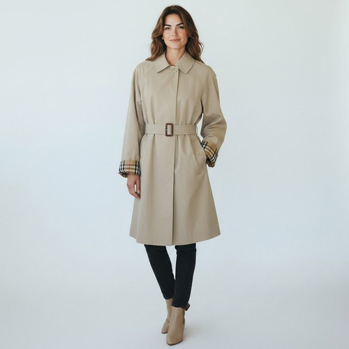 Burberry London Classic Single-Breasted Nova Check Trench Coat with Belt