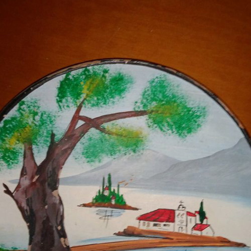 Ceramic decorative plate from Corfu used, 10 cm diameter