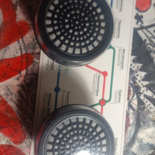 Gas Mask with Red Frame and Replacement Filters