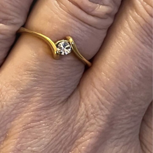 Ring size 8 gold-plated steel with zircon, new