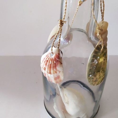 Hanging bottle with shells used, wind chime 58cm