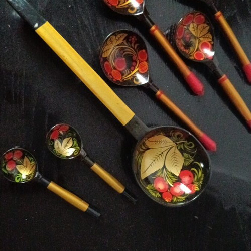 Vintage Russian decorative spoons, set of 7