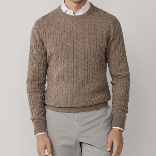 Hackett London Cable Crew Lambswool Pullover new, beige, sizes L/XL