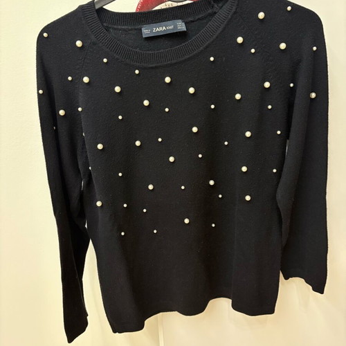 Zara black pullover with pearls like new