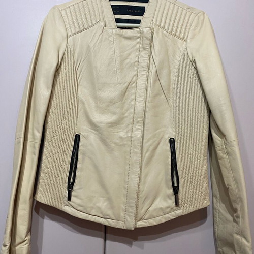 Zara leather jacket, ivory and black, soft genuine leather