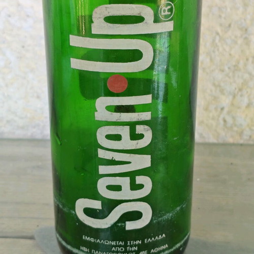7up glass bottle 1 liter used, vintage 1980s