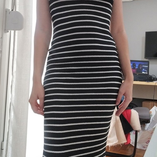 Shein strapless dress like new, black and white, elastic XS-S